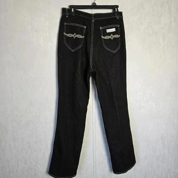 VINTAGE PS Gitano Jeans 14 Black Straight High Rise 44976 Embroidered Stitching - Picture 11 of 12